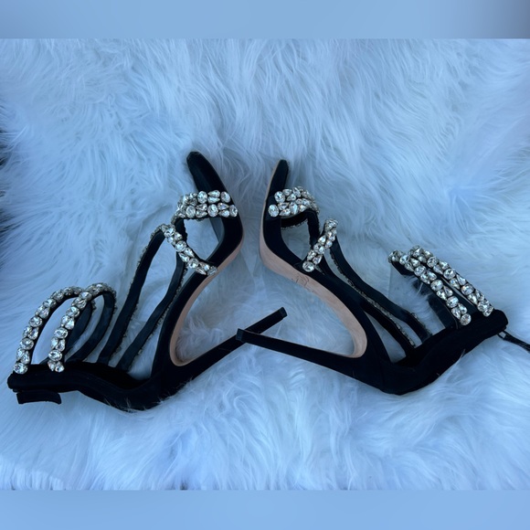 Aminah Abdul Jillil Soleil Tuxedo Sandal heel with embellished Crystals Sz-7M. M - Picture 12 of 15